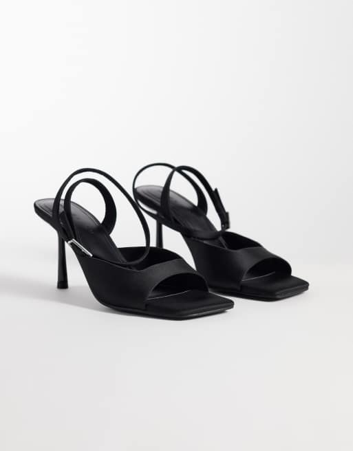 ASOS DESIGN sandali minimal con tacco alto in raso nero, 2 di 5