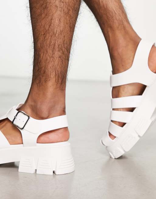 ASOS DESIGN - Sandali sagomati bianchi con suola spessa, 3 di 4