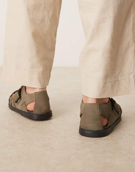 ASOS DESIGN - Sandali stile pescatore in camoscio kaki, 3 di 4