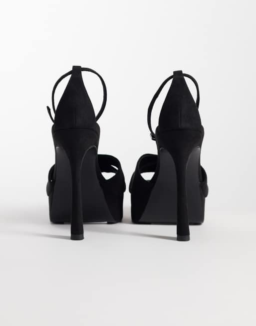 ASOS DESIGN Sandalias de tacón con plataforma en ante sintético negro, 3 de 5