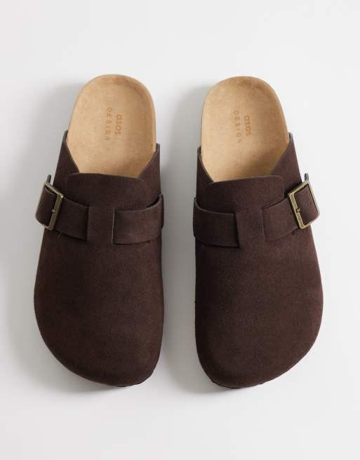 ASOS DESIGN - Sandalias marrón chocolate estilo mules de ante con suela de corcho, 2 de 4
