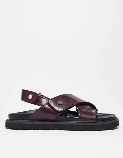 ASOS DESIGN sandals in burgundy faux crocodile - view 1
