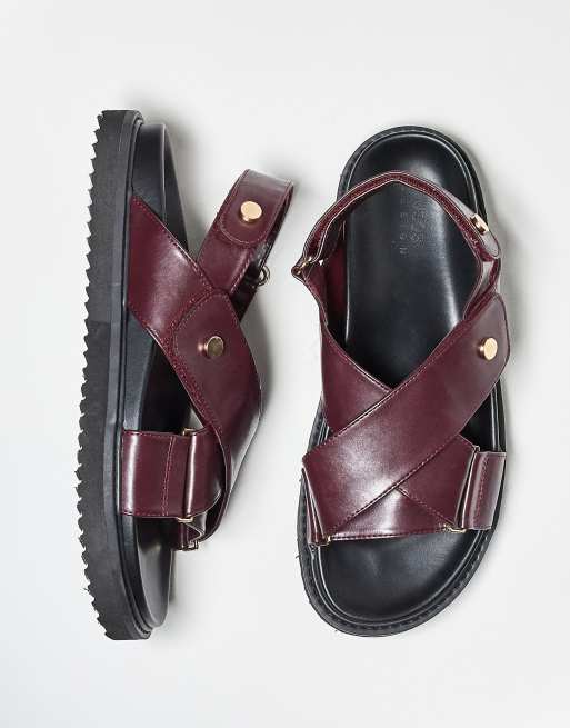ASOS DESIGN sandals in burgundy faux crocodile