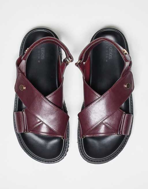 ASOS DESIGN sandals in burgundy faux crocodile, 4 of 4