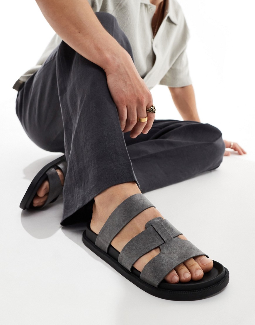 Asos Design Sandals In Gray Faux Suede