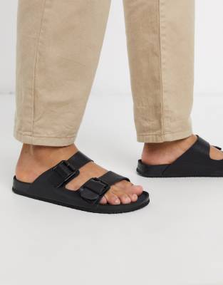 Mens Textured Moulded Buckles Foot Strap Slip On Sliders Open Toe