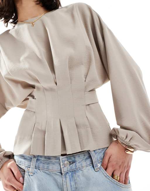ASOS DESIGN – Sandfärgad blus med indragen midja och knytning baktill, 3 av 4