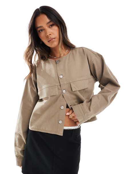 ASOS DESIGN – Sandfärgad bomberjacka i denim - view 1