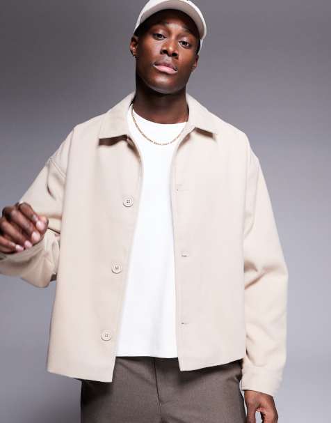 ASOS DESIGN – Sandfärgad, borstad harrington-jacka i oversize - view 1