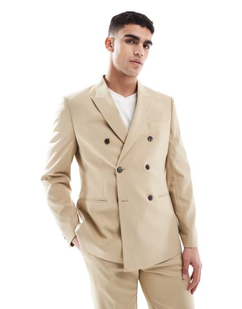 ASOS DESIGN – Sandfärgad, dubbelknäppt kavaj med smal passform - view 1