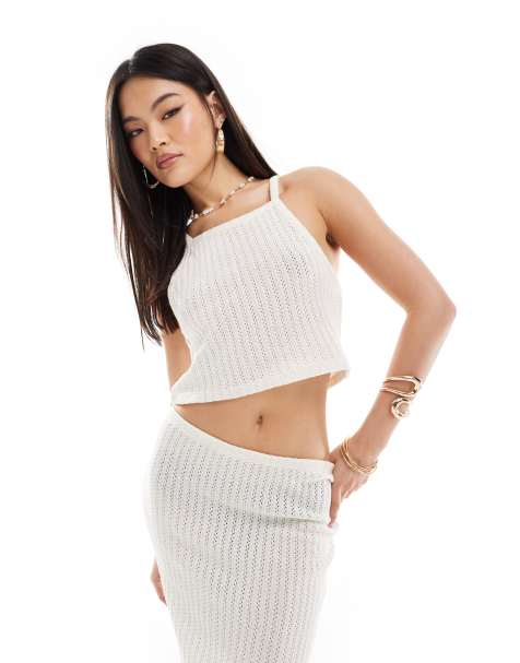 ASOS DESIGN – Sandfärgad hålmönstrad topp, del av set - view 1