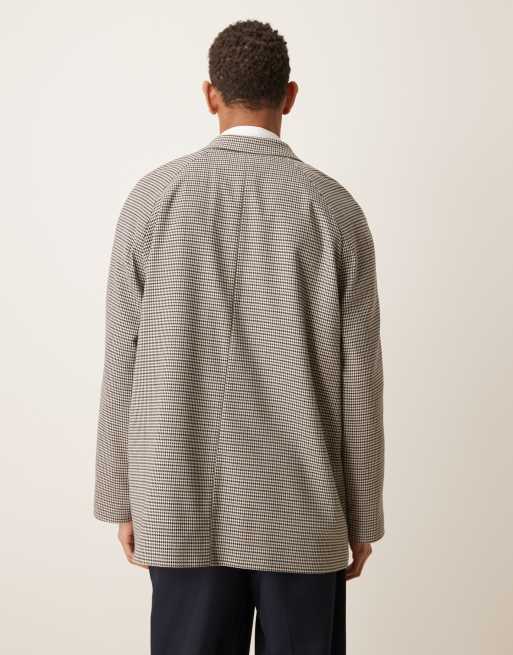 ASOS DESIGN – Sandfärgad, hundtandsrutig kavaj i slouchy passform med raglanärmar, 3 av 5