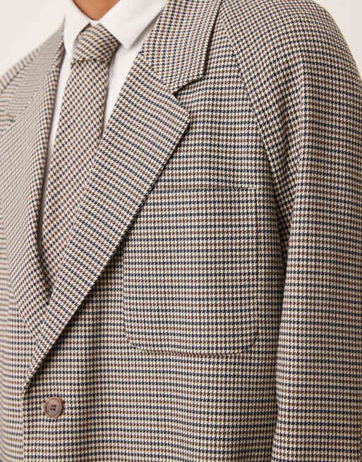 ASOS DESIGN – Sandfärgad, hundtandsrutig kavaj i slouchy passform med raglanärmar, 5 av 5