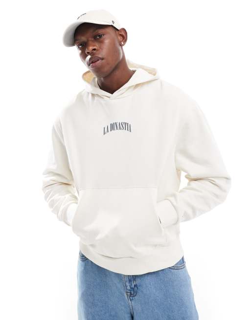 ASOS DESIGN – Sandfärgad huvtröja med boxig passform och tryck fram- och baktill, 2 av 4