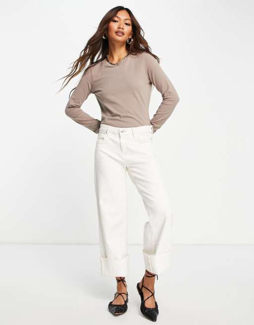 ASOS DESIGN – Sandfärgad långärmad t-shirt i bomullsmix - BEIGE
