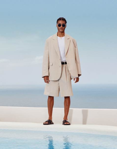 ASOS DESIGN – Sandfärgad strandkostym i oversize och slouchy modell - view 1