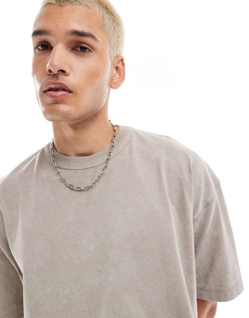 ASOS DESIGN – Sandfärgad, tvättad, kraftig t-shirt i oversize med boxig passform, 3 av 4