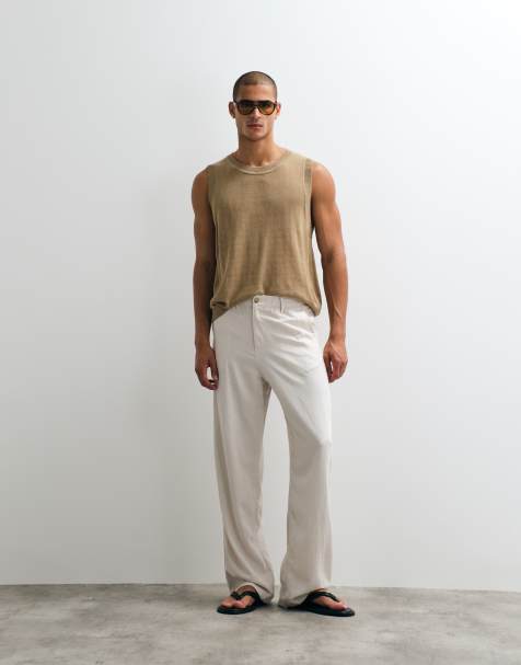 ASOS DESIGN – Sandfärgade, baggy byxor i linnemix - view 1