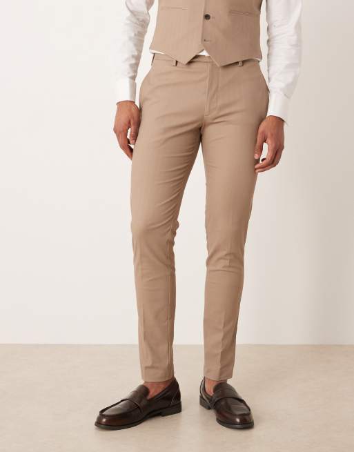 ASOS DESIGN – Sandfärgade, fiskbensmönstrade kostymbyxor med extra smal passform, del av kostym, 2 av 5
