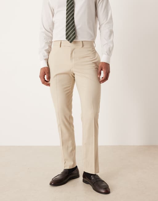 ASOS DESIGN – Sandfärgade kostymbyxor i flanell med smal passform, del av kostym, 2 av 5