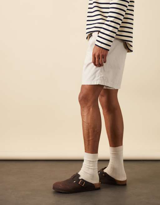 ASOS DESIGN – Sandfärgade, mellanlånga shorts i linnemix med smal passform, 3 av 6