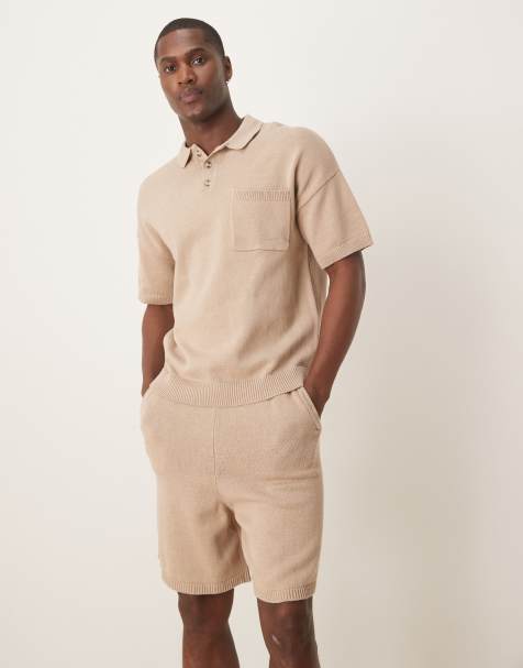 ASOS DESIGN – Sandfärgade stickade shorts i medelkraftig bomull, del av set - view 1