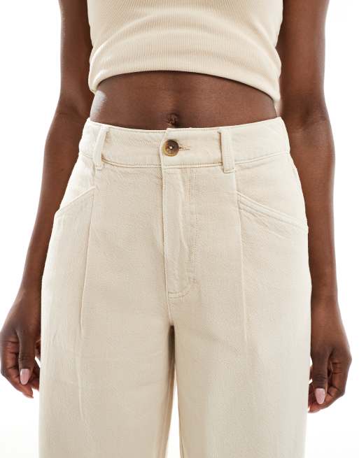 ASOS DESIGN – Sandfärgade, tvättade byxor i kort design med vida ben, 4 av 5