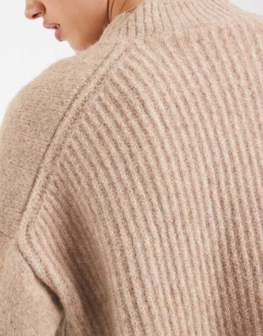 ASOS DESIGN - Sandfarvet og ribstrikket trøje med V-hals , 2 af 4