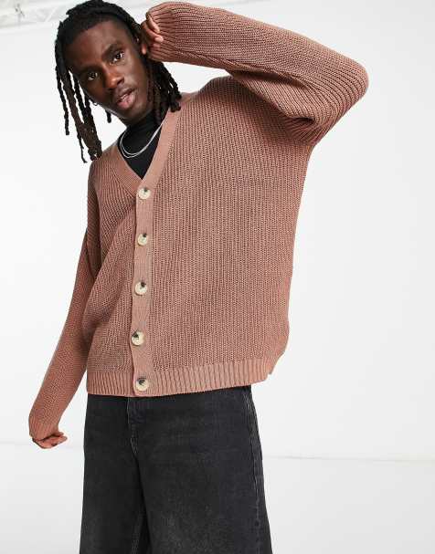 ASOS DESIGN - Sandfarvet ribstrikket oversized sømands cardigan - view 1
