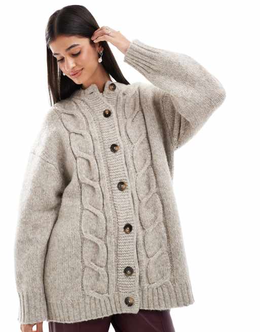 ASOS DESIGN - Sandfarvet strikket chunky coatigan med kabeldetalje