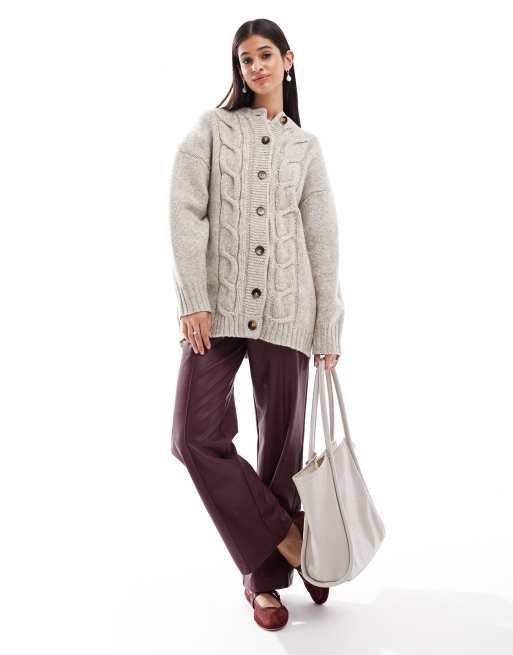 ASOS DESIGN - Sandfarvet strikket chunky coatigan med kabeldetalje, 2 af 4