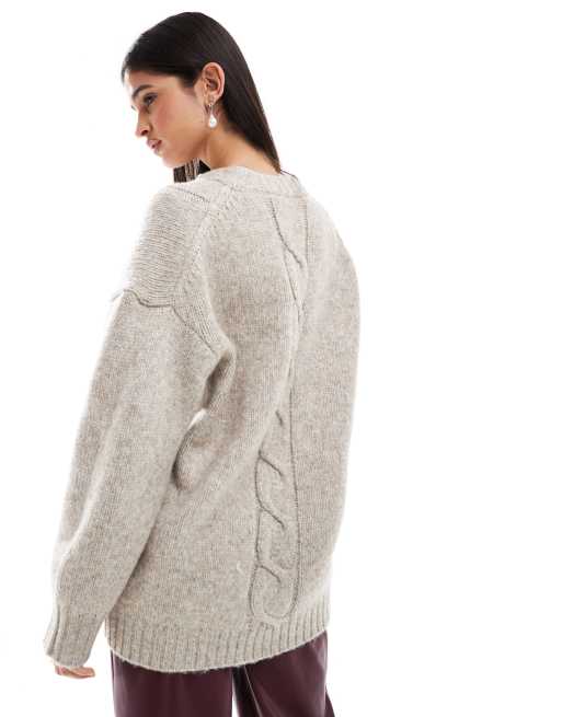 ASOS DESIGN - Sandfarvet strikket chunky coatigan med kabeldetalje, 3 af 4
