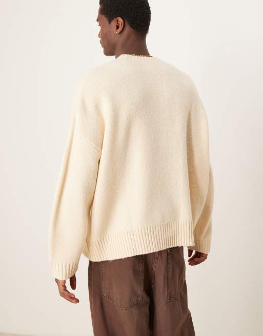 ASOS DESIGN super oversized boxy fit brushed knit crew neck sweater in oatmeal