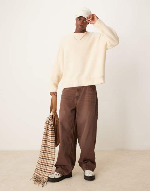 ASOS DESIGN super oversized boxy fit brushed knit crew neck sweater in oatmeal