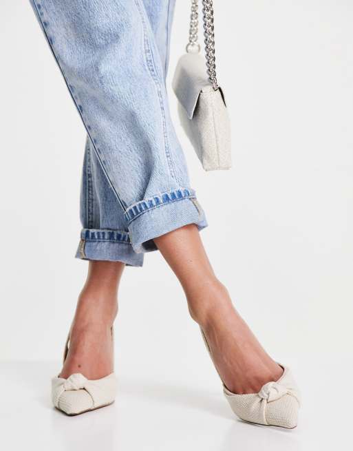 ASOS DESIGN - Sandy - Slingback schoenen met knoop en halfhoge hak in naturel, 2 van 4