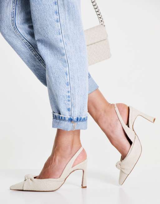 ASOS DESIGN - Sandy - Slingback schoenen met knoop en halfhoge hak in naturel, 3 van 4