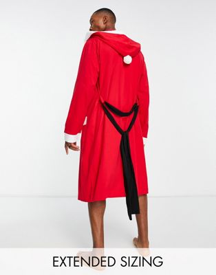 ASOS DESIGN santa christmas dressing gown in red and white with hood - ASOS Price Checker