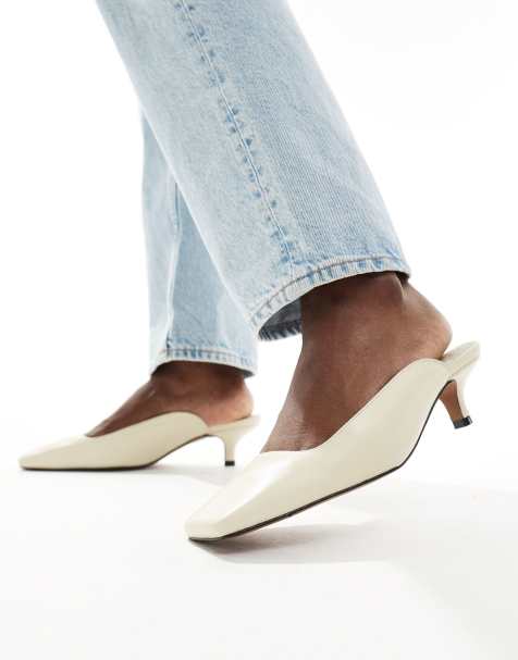 ASOS DESIGN Santiago premium leather squared toe mules in off-white - view 1