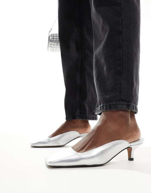 ASOS DESIGN – Santiago – Premium – Silverfärgade mules i läder med fyrkantig tå, 2 av 4