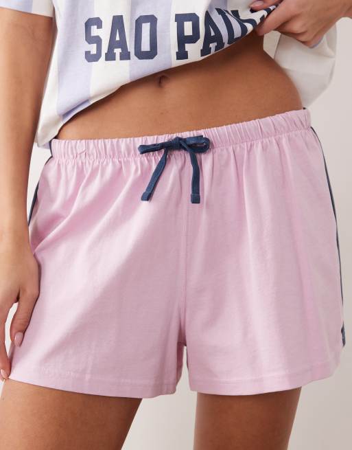 ASOS DESIGN Sao Paulo oversized tee and short pyjama set in blue & pink, 3 of 4