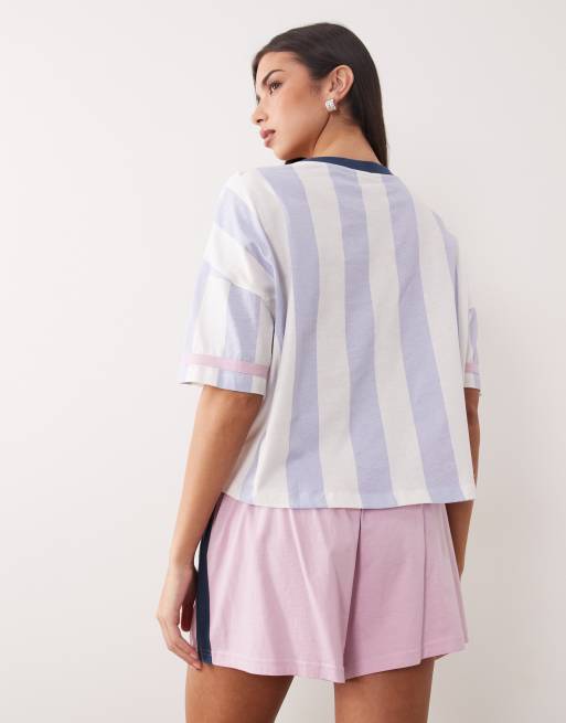 ASOS DESIGN Sao Paulo oversized tee and short pyjama set in blue & pink, 4 of 4