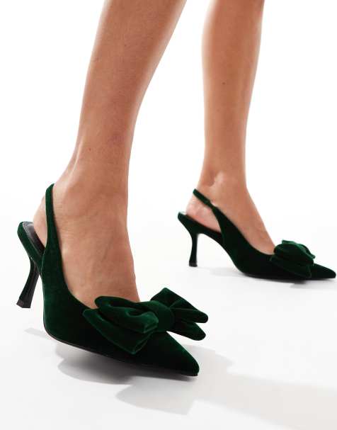 Olive green chunky heels best sale