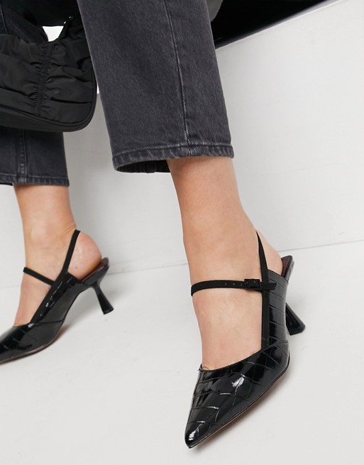 ASOS DESIGN Sapphire pointed mary jane mid heels in black