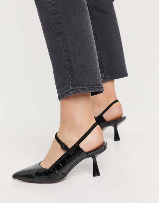 ASOS DESIGN Sapphire pointed mary jane mid heels in black ASOS