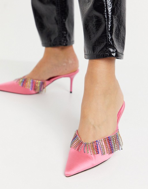 ASOS DESIGN Sara embellished heeled mules in pink