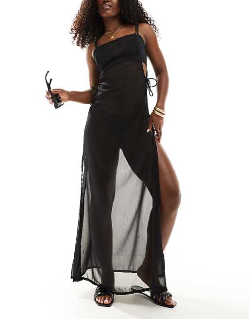 sheer beach dress Strapless Slit Maxi for Vacation Canary Houze Do not tumble dry or dry in direct sunlight or heat Crochet Cover Up Dress Women