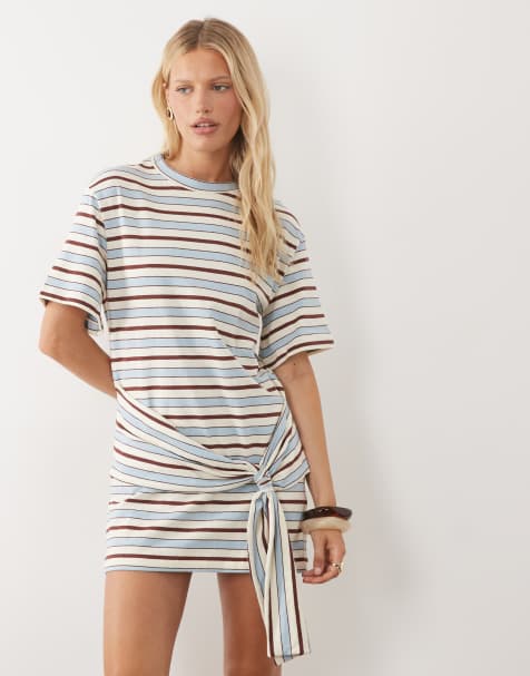 ASOS DESIGN sarong-inspireret T-shirt-minikjole i lyseblå stribe - view 1