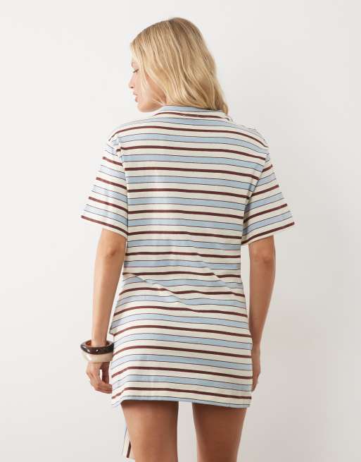 ASOS DESIGN sarong style t-shirt mini dress in light blue stripe, 4 of 4