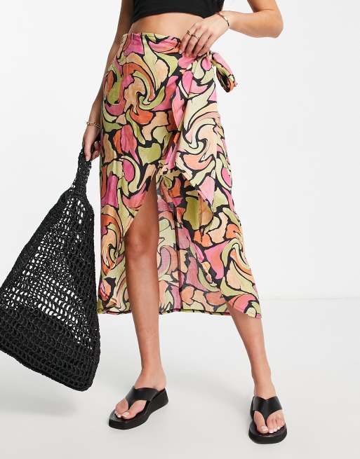 ASOS DESIGN sarong wrap midi skirt in abstract print, 4 of 4