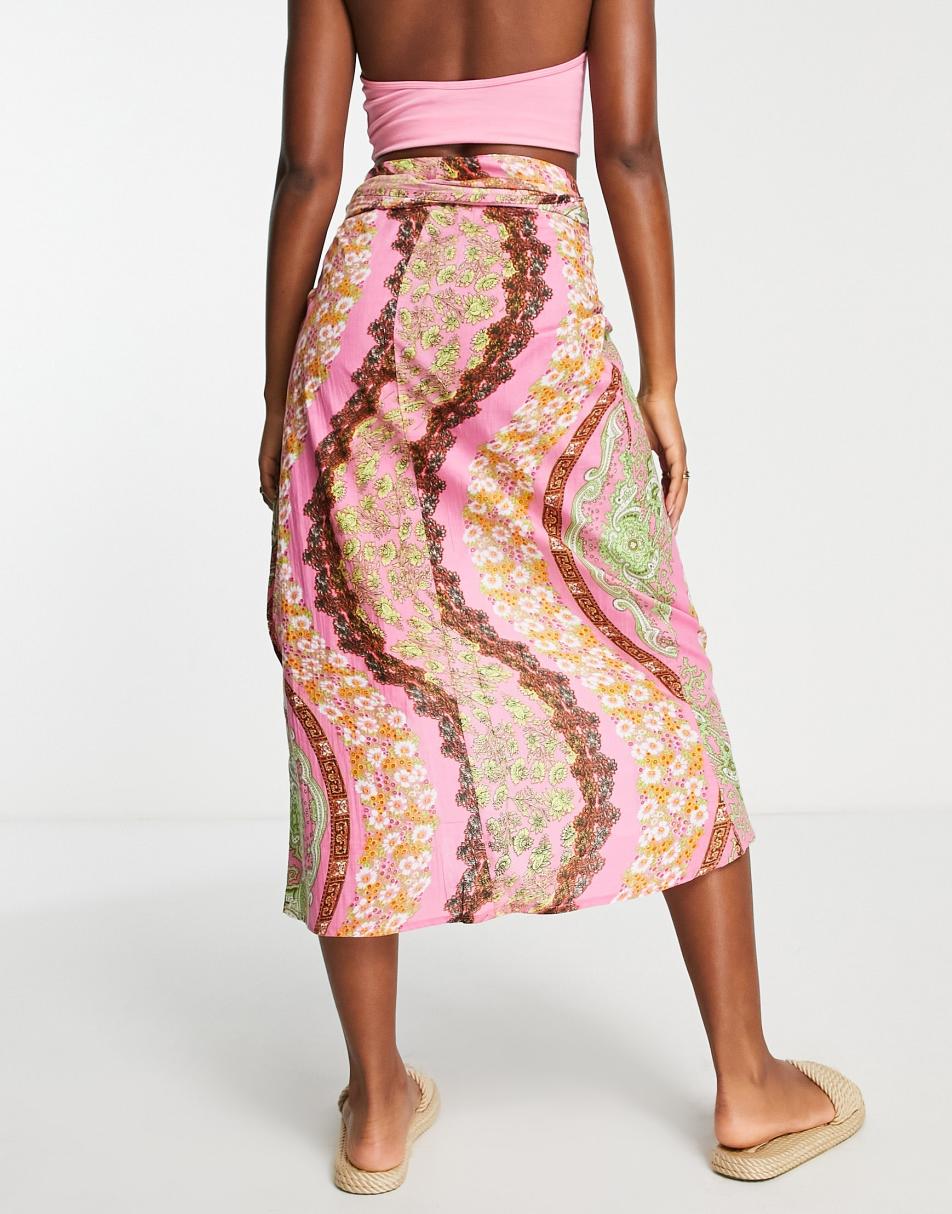 ASOS DESIGN sarong wrap midi skirt in mixed paisley floral